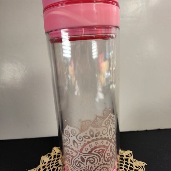 Davids Tea Travel Tumbler Infuser Clear Travel Mug w White Design and Pink Lid - Picture 9 of 10